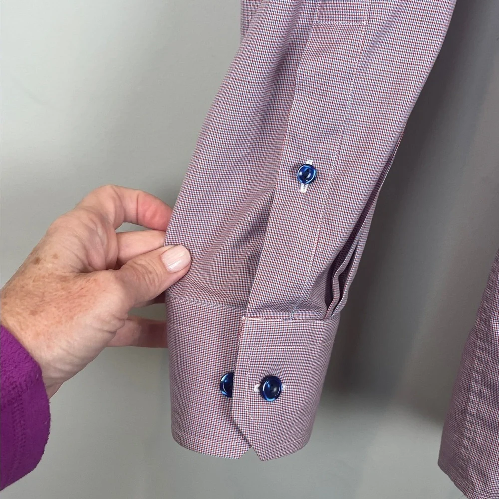 Eton Red Blue Checkered Button Down Dress Shirt Men's 40/15.75 - Picture 7 of 10